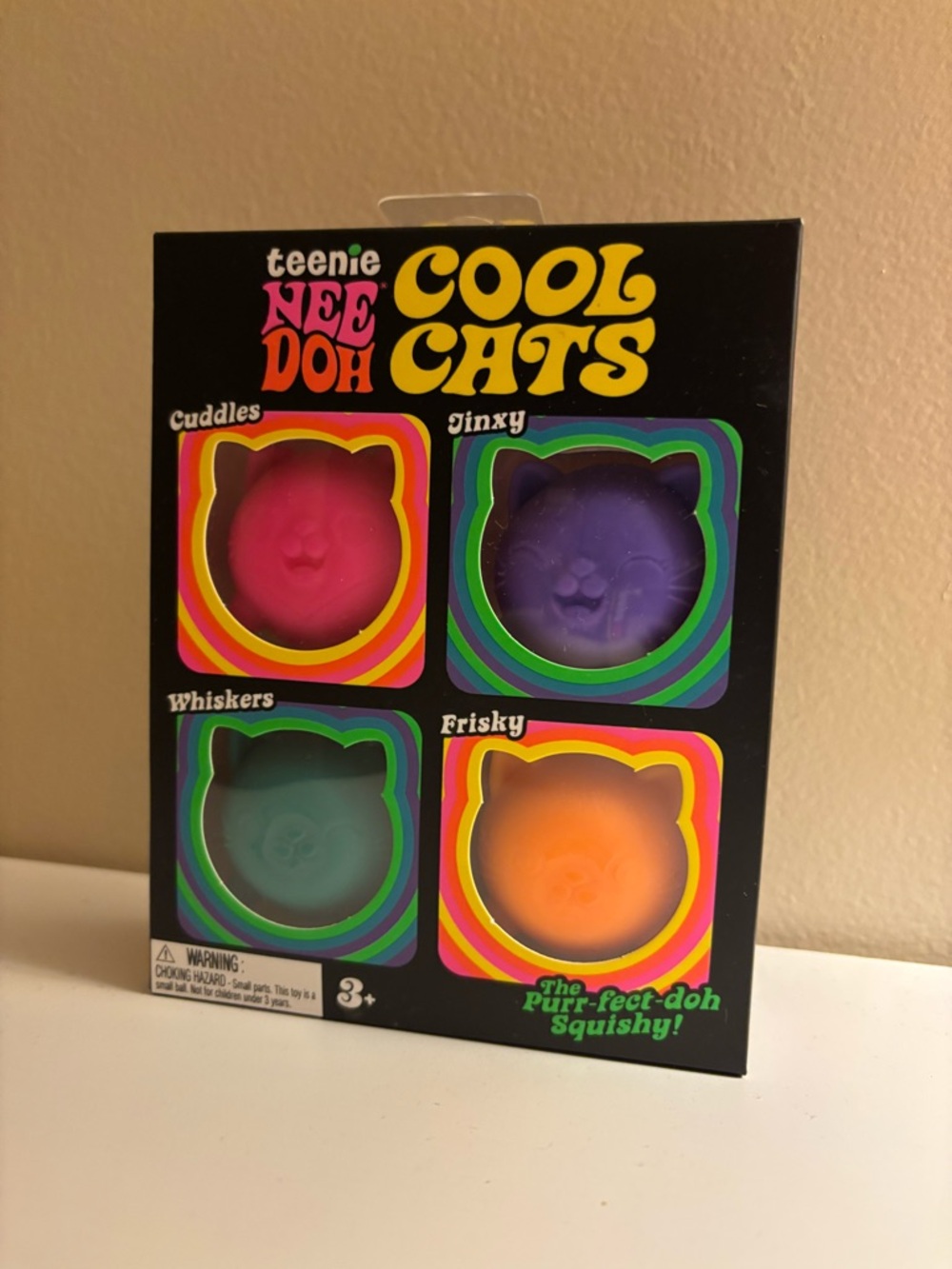 teenie NEE DOH Cool Cats Squishy Learning Toy - Pink, Purple, Teal, Orange